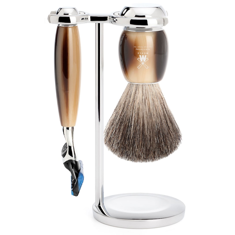 Mühle VIVO 3-teiliges Rasierset, Reines Dachshaar, mit Gillette Fusion Griffmaterial Edelharz hornbraun Herren