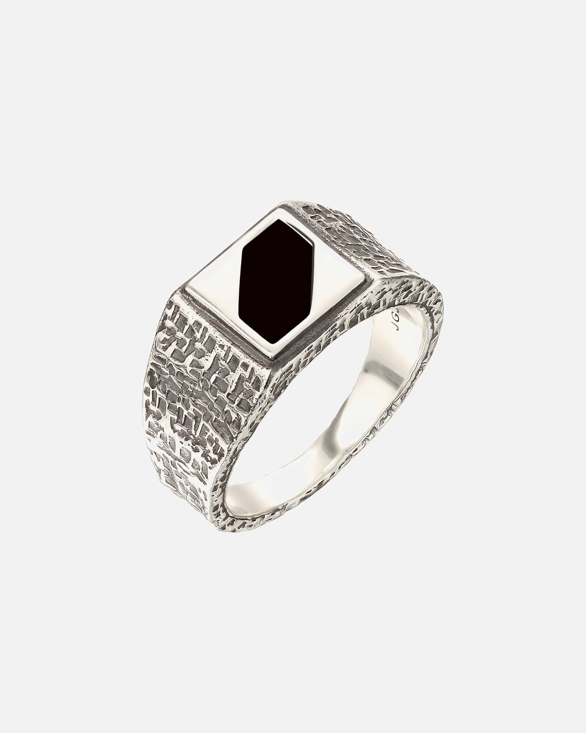 Ring für Männlich KUZZOI Siegelring Quadrat Strukturiert Emaille Schwarz 925 Sterling Silber 66