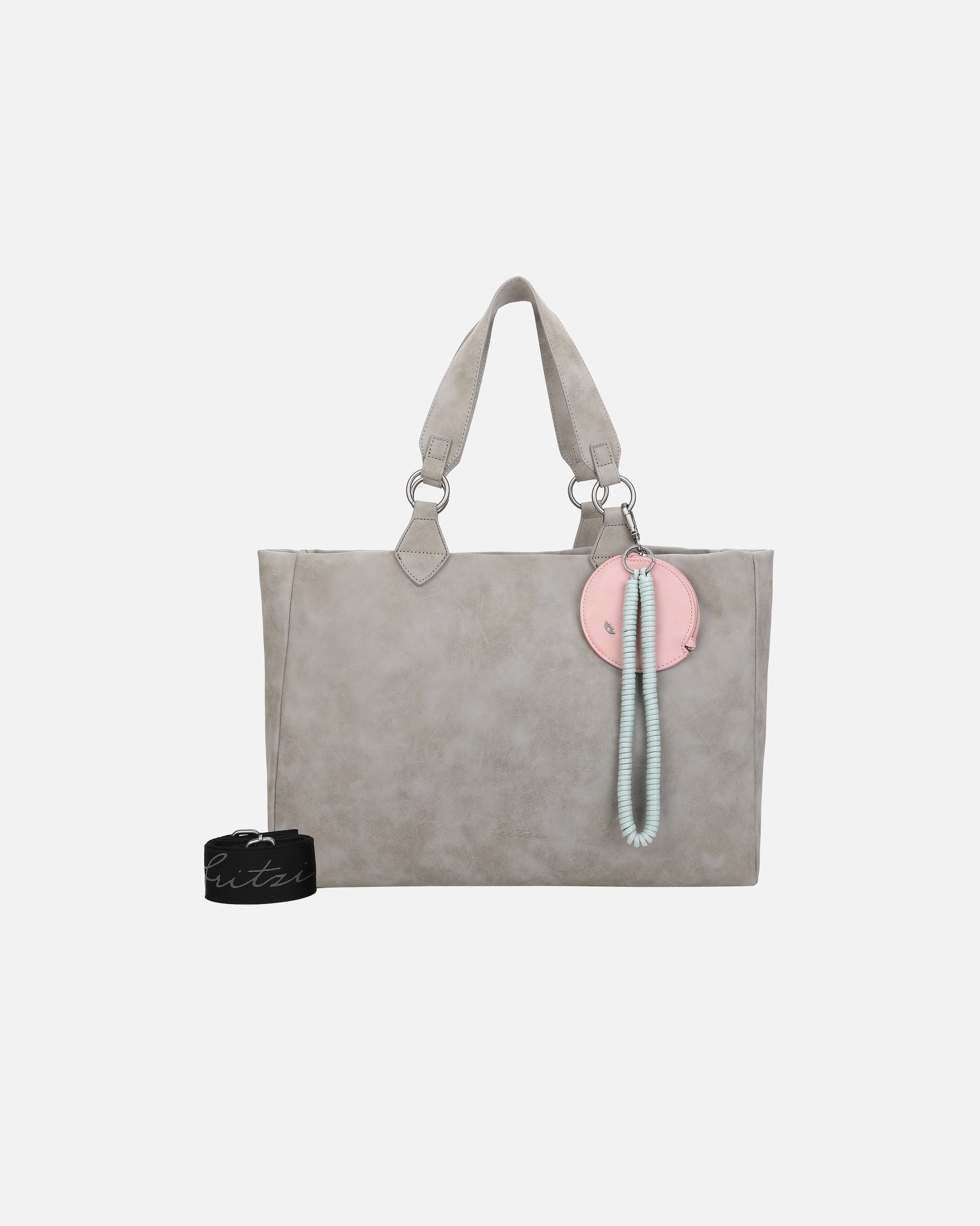 Tasche für Weiblich Fritzi aus Preußen Shopper Izzy Vintage mit Taschen-Anhänger und Schlüsselschlange grau