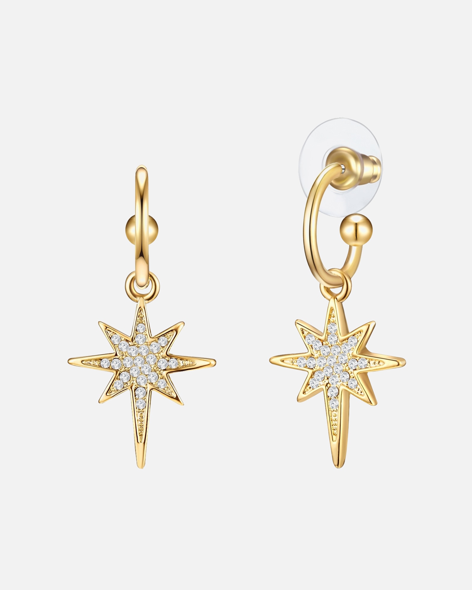 Ohrringe für Weiblich Lulu & Jane Ohrhänger Stern Metall-Legierung Glas in Gelbgold 35,4 mm