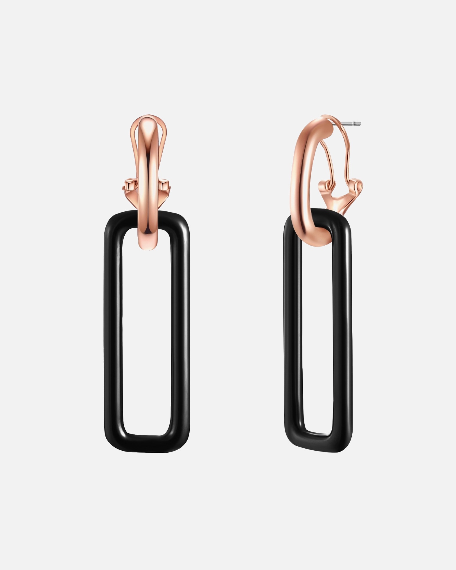 Ohrringe für Weiblich Lulu & Jane Ohrhänger Messing in Roségold/Schwarz 56,5 mm