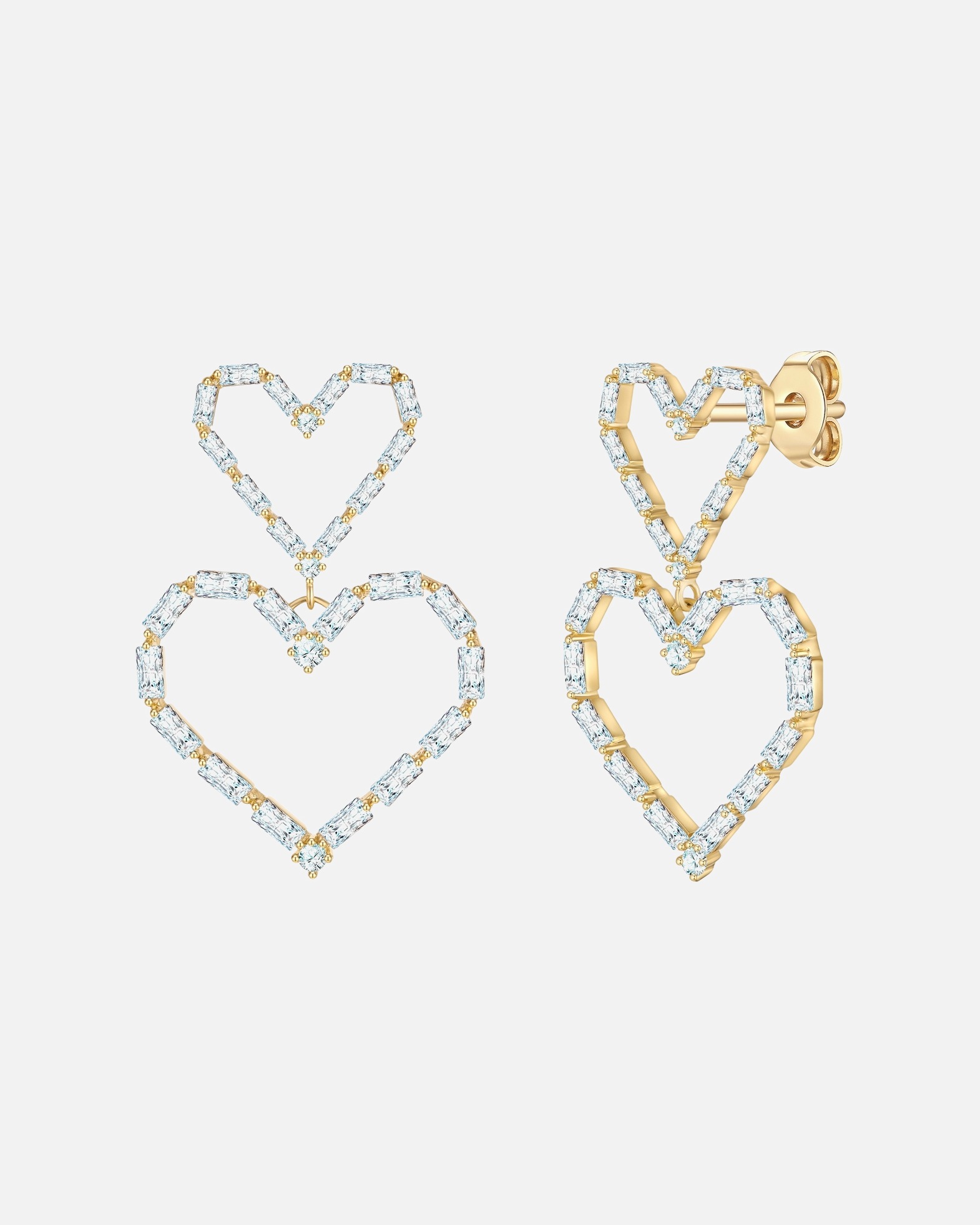Ohrringe für Weiblich Yokoamii Ohrhänger Herz aus Messing in gelbgold mit Zirkonia 39,1 mm