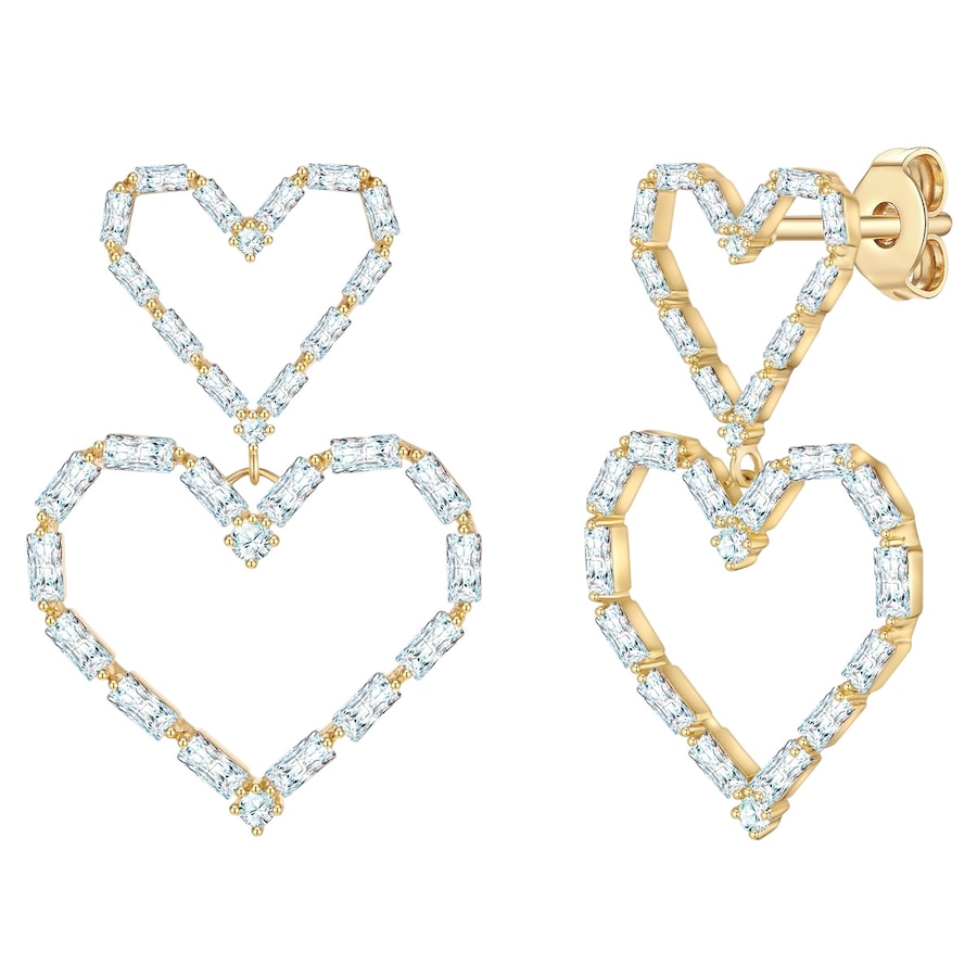 Yokoamii Ohrhänger Herz aus Messing in gelbgold mit Zirkonia 39,1 mm Damen