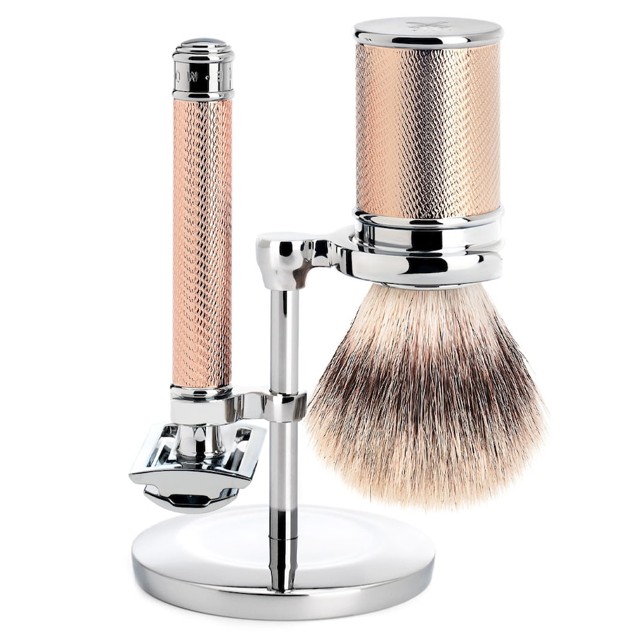 Mühle TRADITIONAL 3-teiliges Rasierset, Silvertip Fibre , mit Rasierhobel Griffmaterial Metall, rot vergoldet Herren