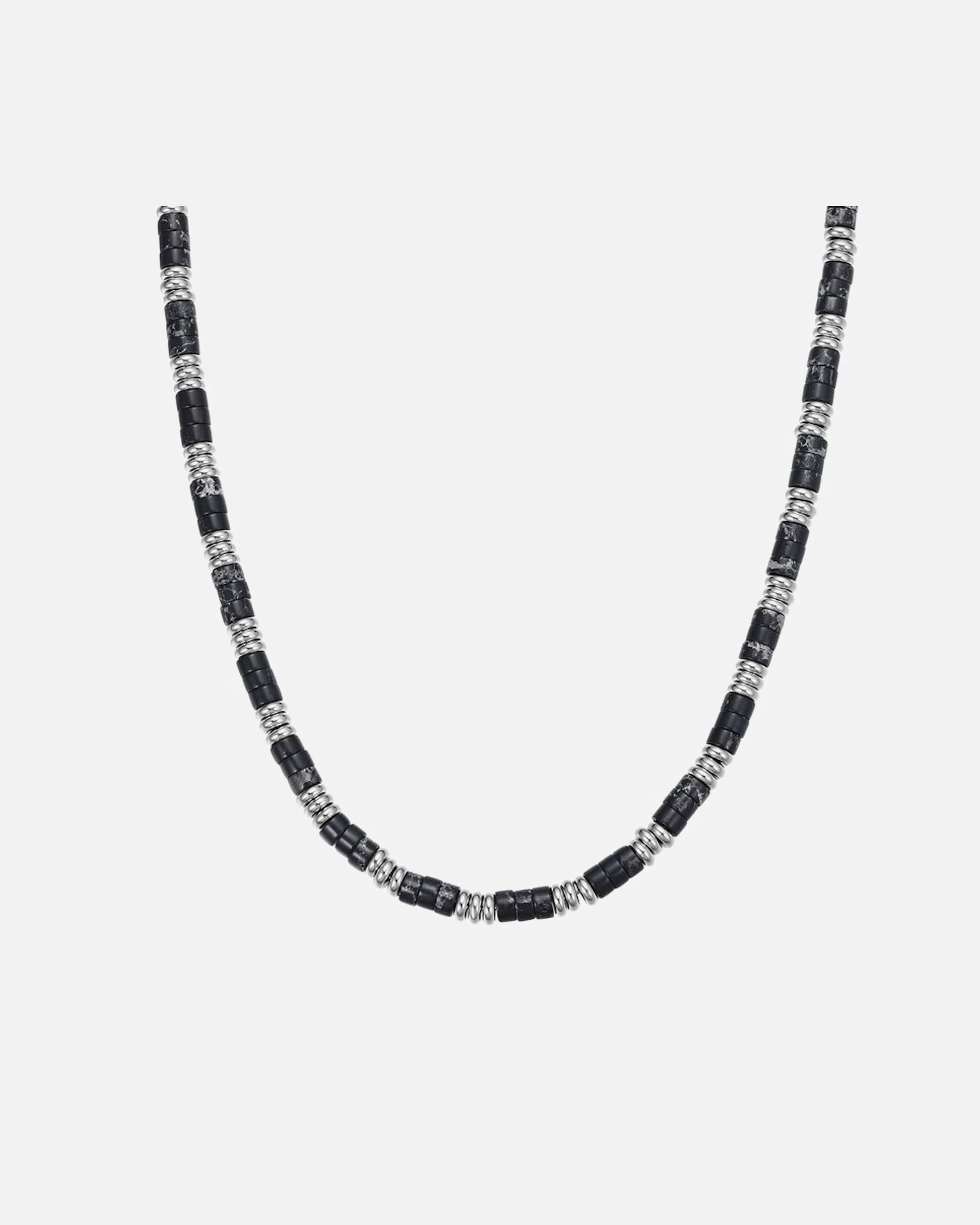 Halskette für Weiblich Hey Happiness Default Brand Line Chunky Perlenkette Schwarz – Statement Halskette – Edelstahl, wasserfest Silber