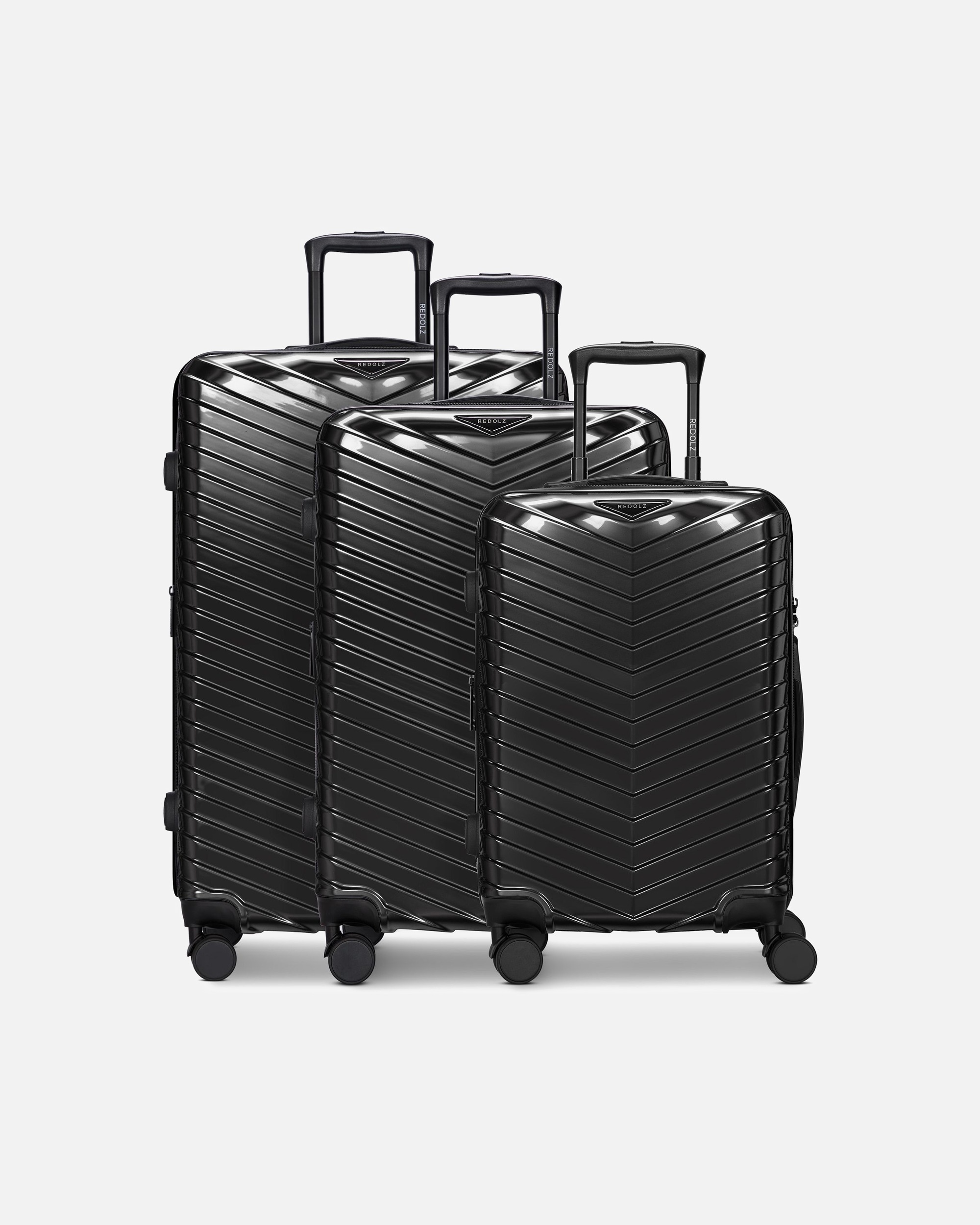 Koffer für Männlich Redolz Essentials 18 4 Rollen Kofferset 3-teilig mit Dehnfalte metallic-black shiny