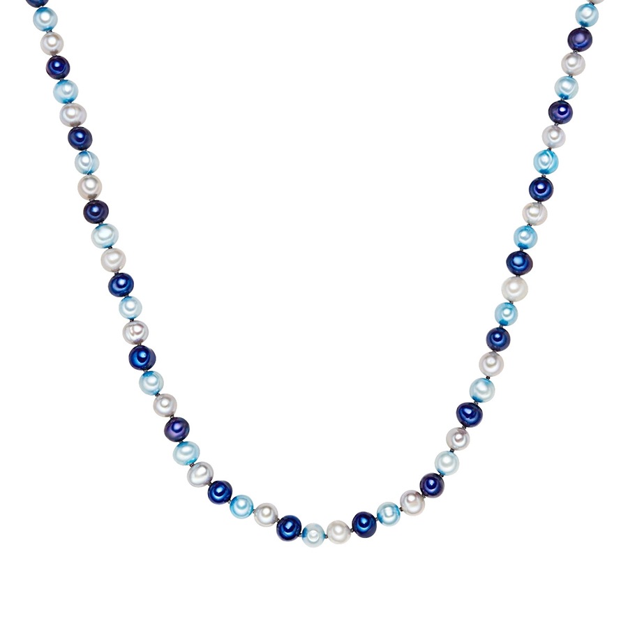 Valero Pearls Kette Süßwasser-Zuchtperlen dunkelblau hellblau grau 42,0 cm Basiskette + 5,0 Verlängerung Damen