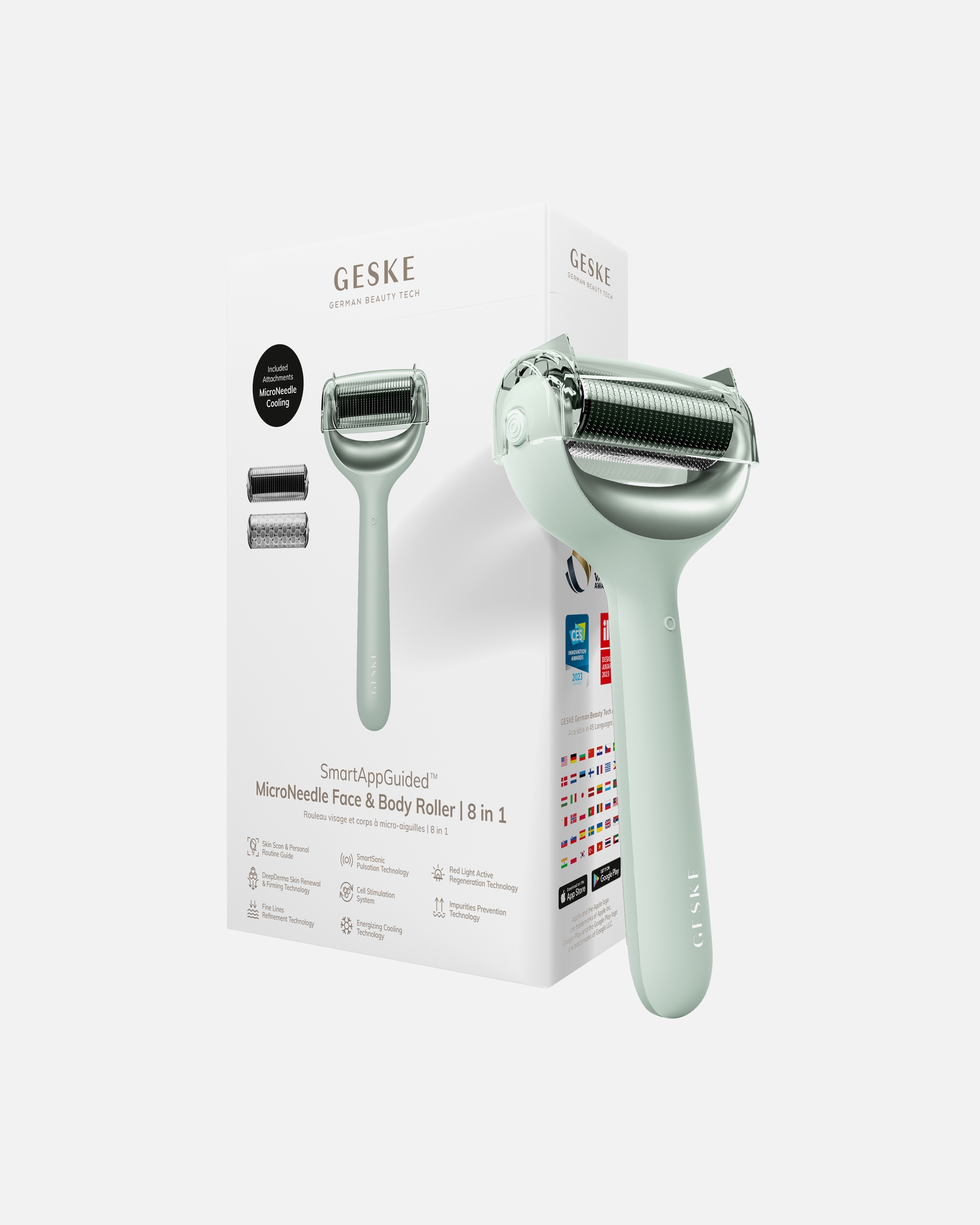 Dermaroller für Unisex GESKE SmartAppGuided™ MicroNeedle Face & Body Roller | 8 in 1 Green
