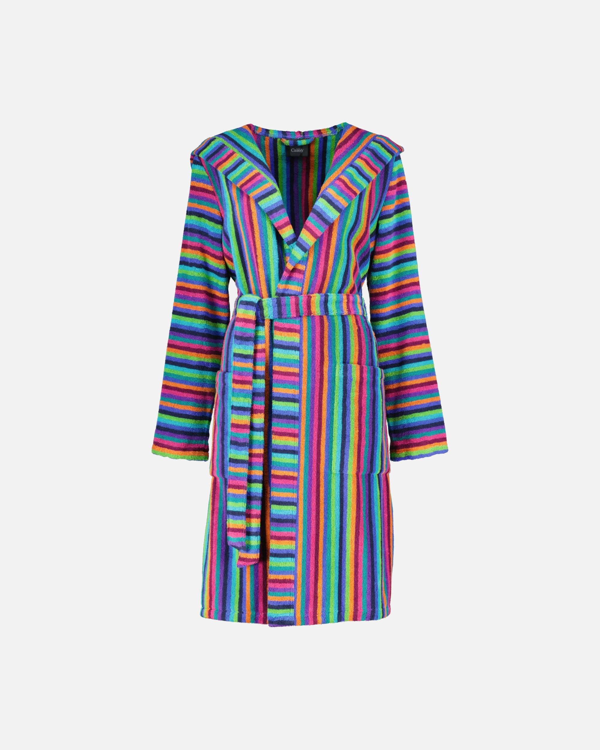 Bademantel für Weiblich Cawö Cawö Bademäntel Damen Kurzmantel mit Kapuze 7049 multicolor - 84 XS