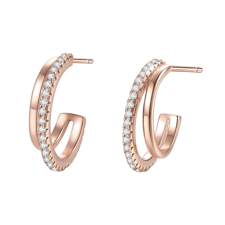 Hey Happiness Doppelte Creolen mit Edelsteinen, aus 925er Sterling Silber Rosegold Damen