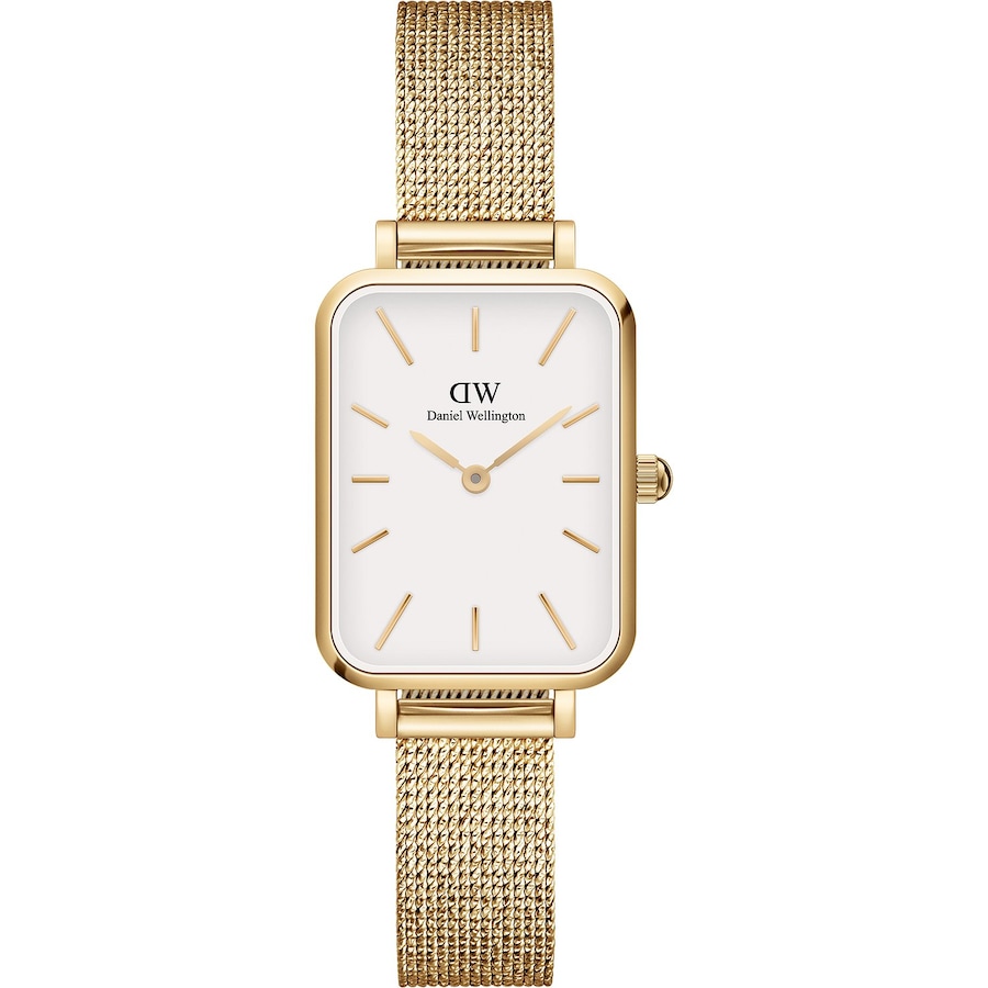 Daniel Wellington Quadro Pressed Evergold Uhr (mit goldenem Mesh-Armband) Elfenbeinweiß Schwarz Damen