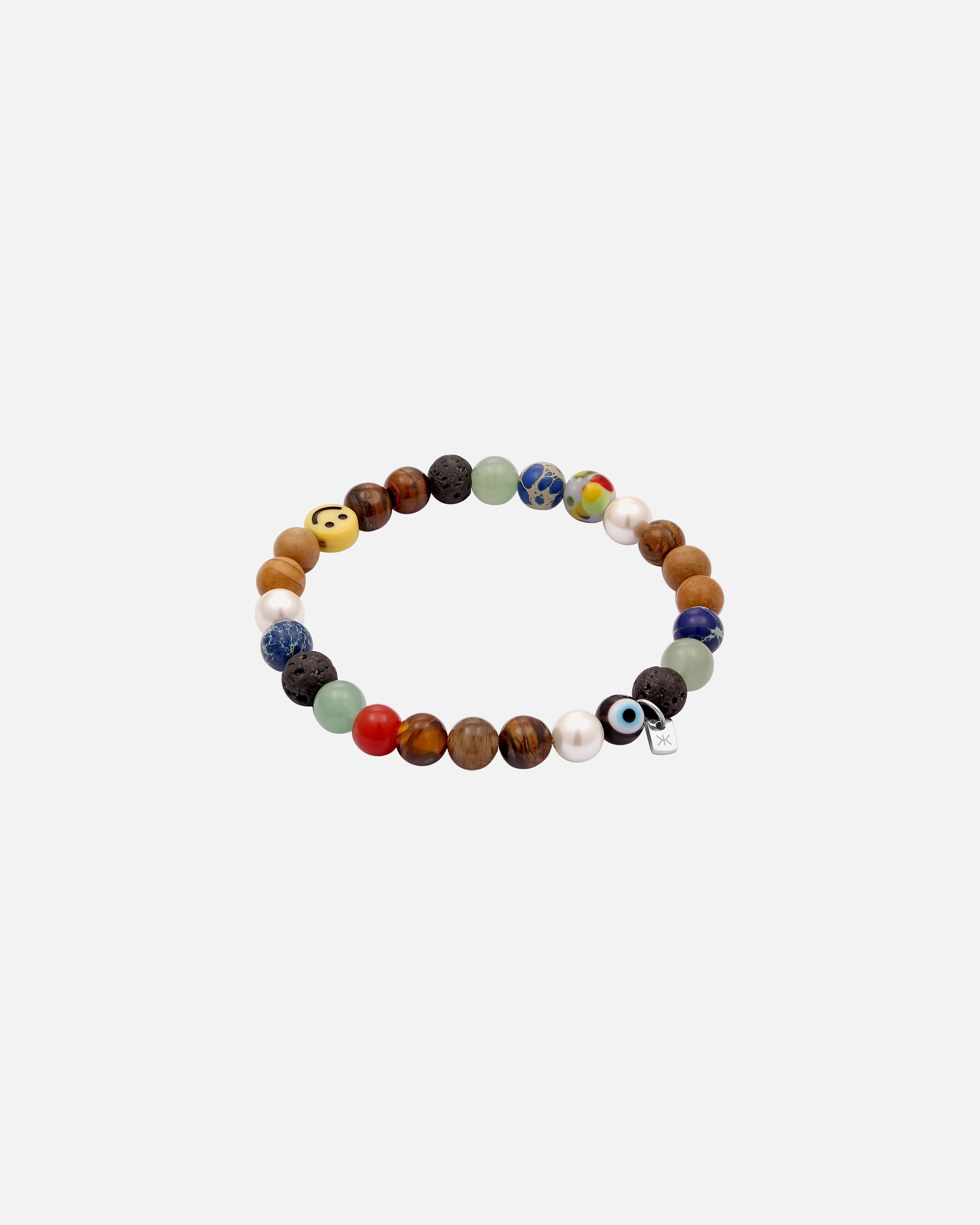 Armband für Männlich KUZZOI Smiling Face Evil Eye Bead Glas Achat 925 Sterling Silber 19