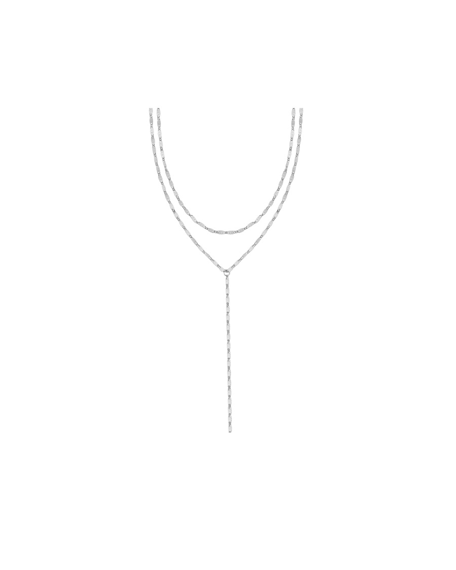 Hey Happiness Layer Y-Lariat Kette Edelstahl Silber Damen