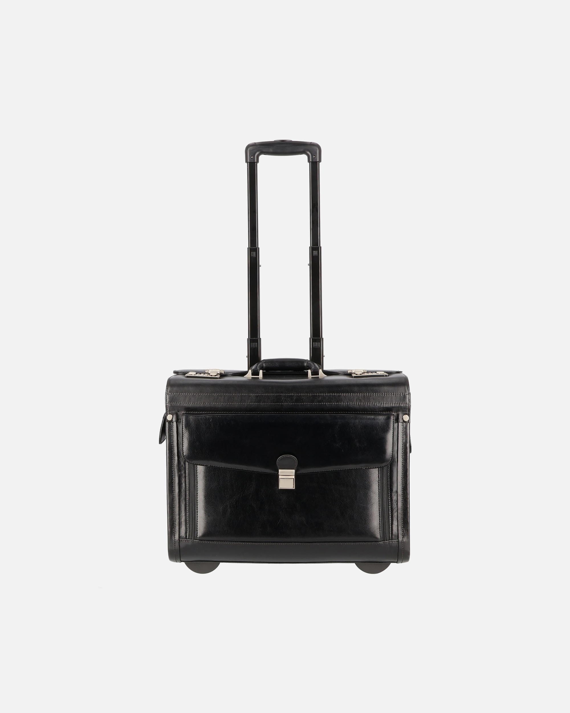 Trolley für Männlich Dermata 2 Rollen Pilotentrolley Leder 39 cm Laptopfach schwarz