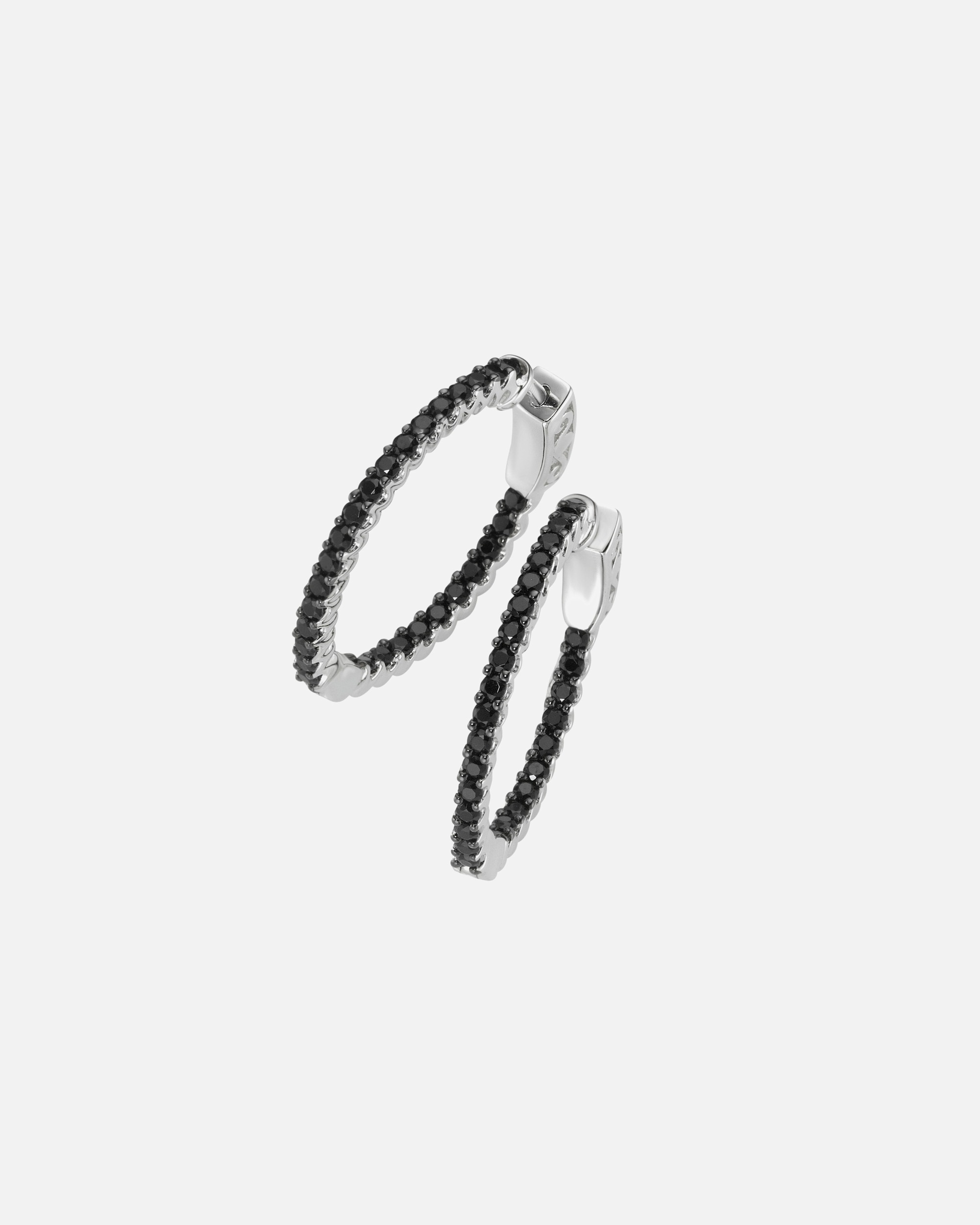 Ohrringe für Unisex Giorgio Martello Milano Klappcreolen mit schwarzen Zirkonia, Silber 925 2,5 cm
