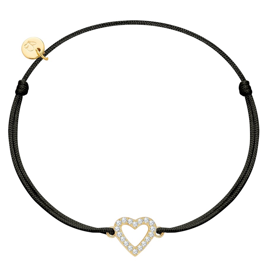 Glanzstücke München Armband Herz aus Textil und Sterling Silber in Gelbgold mit Zirkonia 15,0 - 22,0 cm, flexibel einstellbar Damen