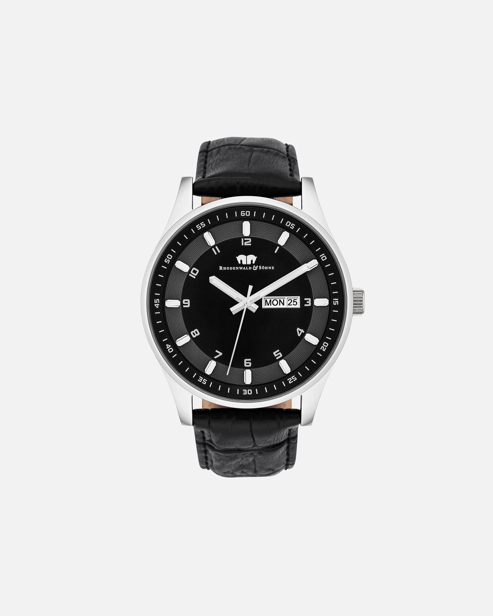 Uhr für Männlich Rhodenwald & Söhne Armband-Uhr Couragian aus Echtleder in schwarz 43,0 mm