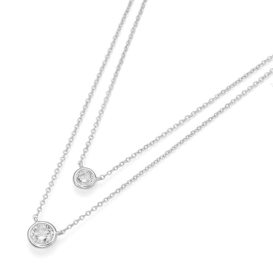 Smart Jewel Collier Doppelreihig mit Zirkonia Steinen, Silber 925 44 cm Damen