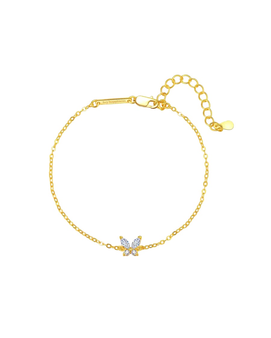 Hey Happiness Filigranes Armband Zirkonia Schmetterling, 925 Silber Gold Damen
