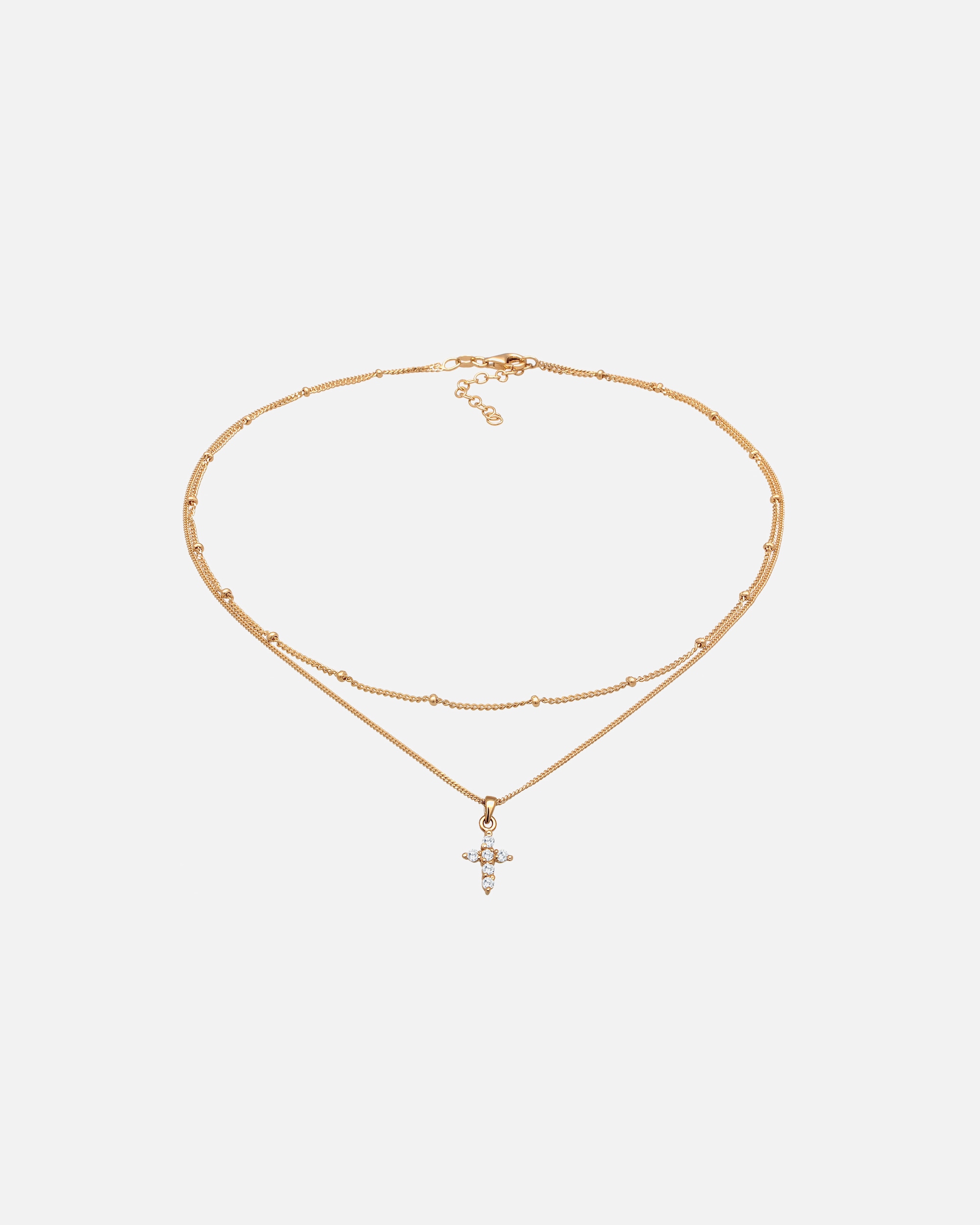 Halskette für Weiblich Elli Choker Layerkette Kreuz Zirkonia 925 Silber goldfarben