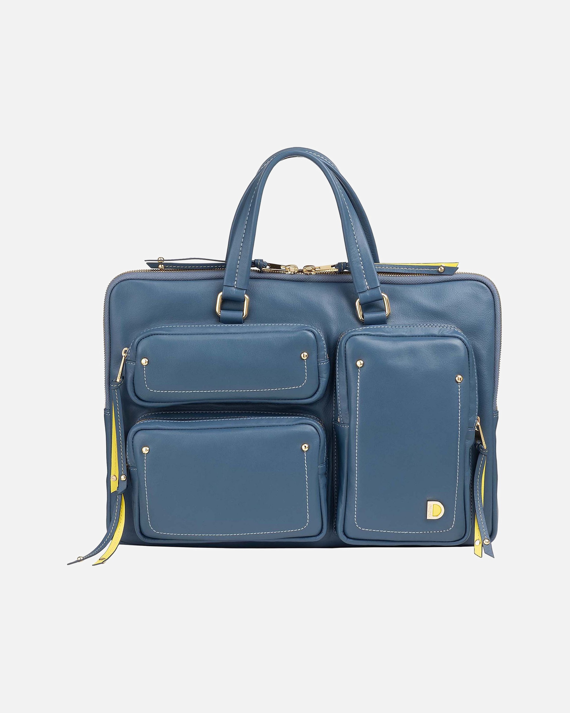 Laptoptasche für Männlich DuDu Pocket Aktentasche Leder 36 cm Laptopfach denim blue