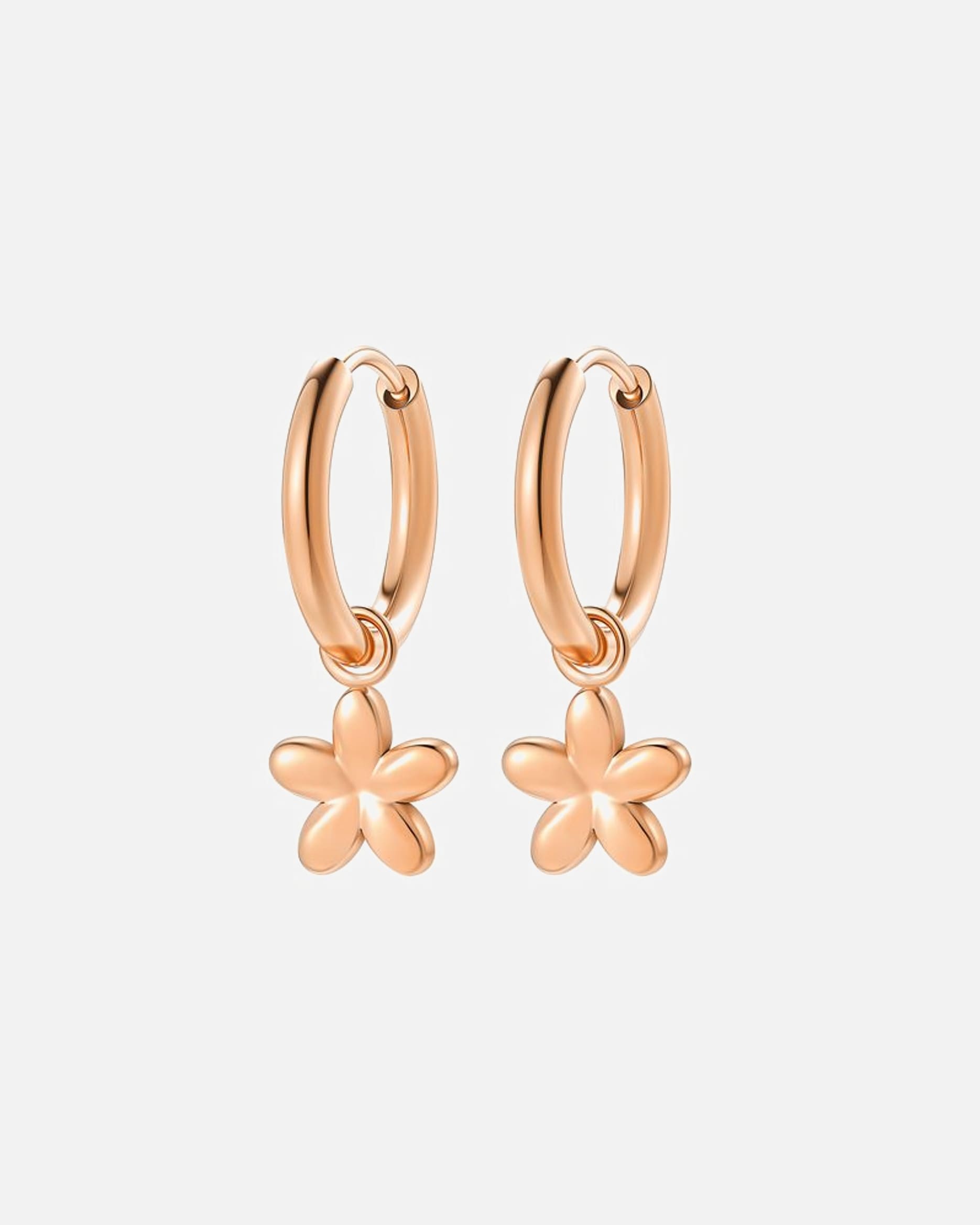Ohrringe für Weiblich Hey Happiness Default Brand Line Daisy Creolen – Blumen Ohrringe – Edelstahl, wasserfest Rosegold