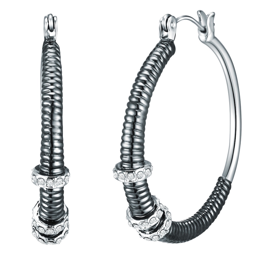 Lulu & Jane Creolen Metall-Legierung verziert mit Kristallen von Swarovski in Silber/Schwarz 35,9 mm Damen