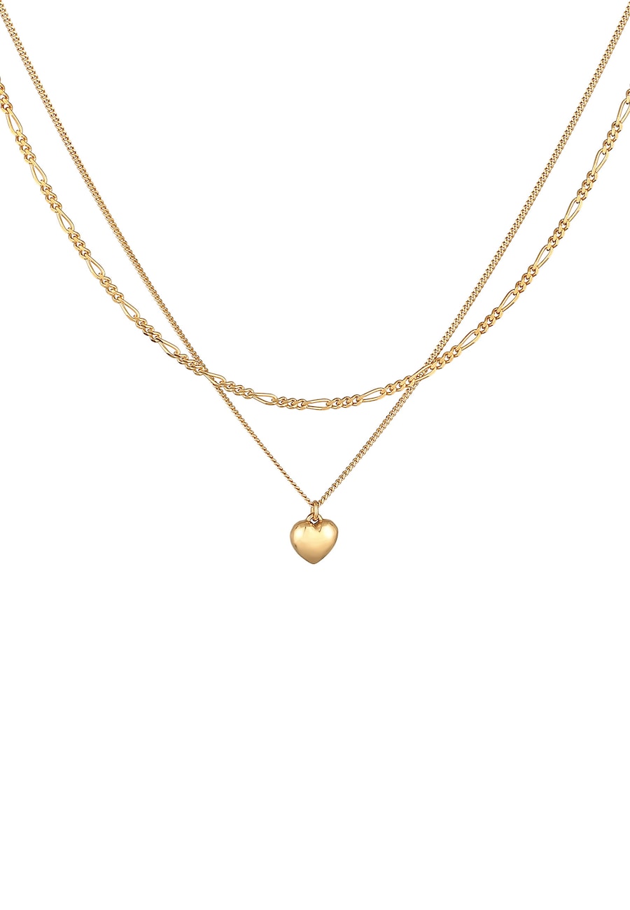 Elli Halskette Layer Herz Figaro 2-lagig 925 Silber goldfarben Damen