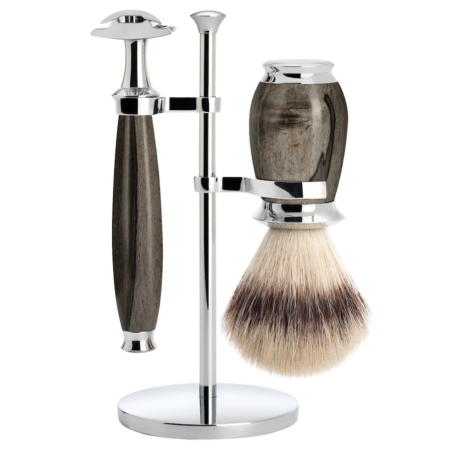 Mühle PURIST 3-teiliges Rasierset, Silvertip Fibre , mit Rasierhobel, Griffmaterial Maserbuche 1 pc. Herren
