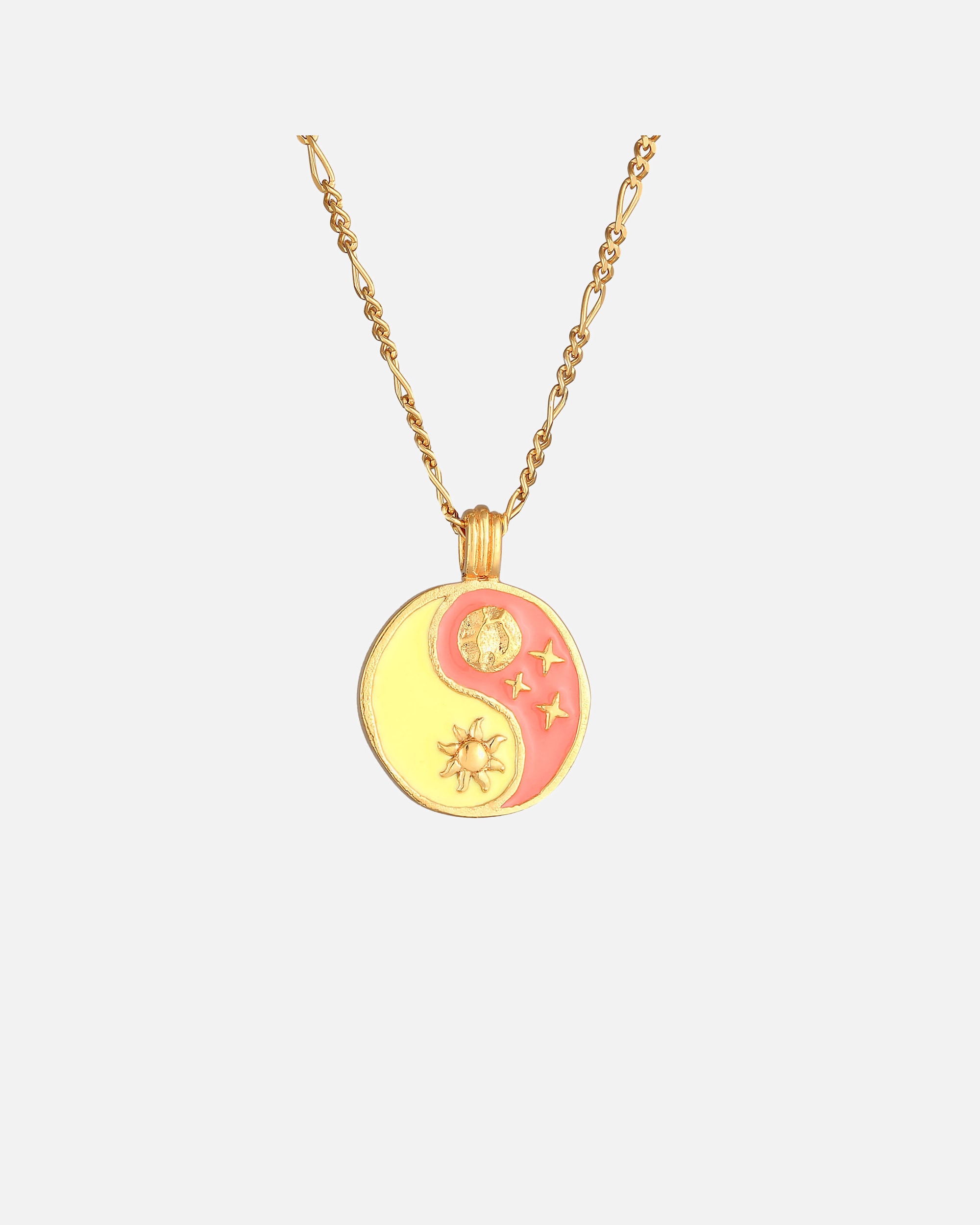 Halskette für Weiblich Elli Yin Yang Sonne Mond Figaro 925 Silber vergoldet 50