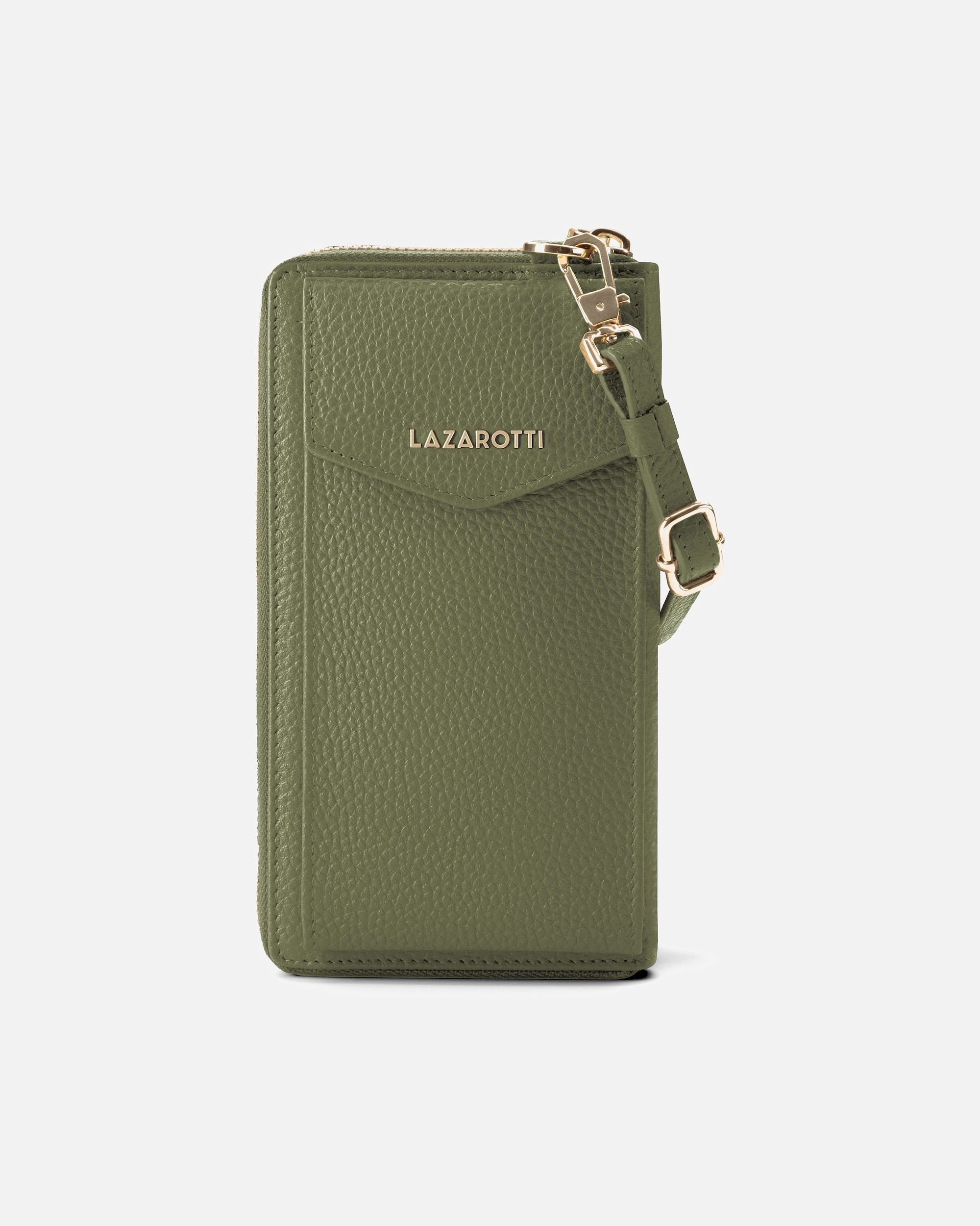 Clutch für Weiblich Lazarotti Bologna Leather Zip-Around Geldbörse Handytasche Leder 19 cm olive
