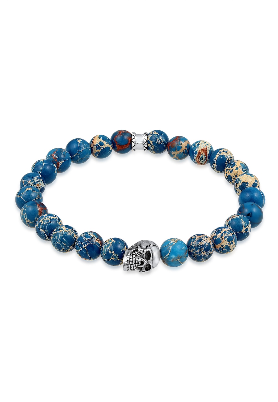 KUZZOI Herren Totenkopf Blau-Gefärbter Achat 925 Silber 21