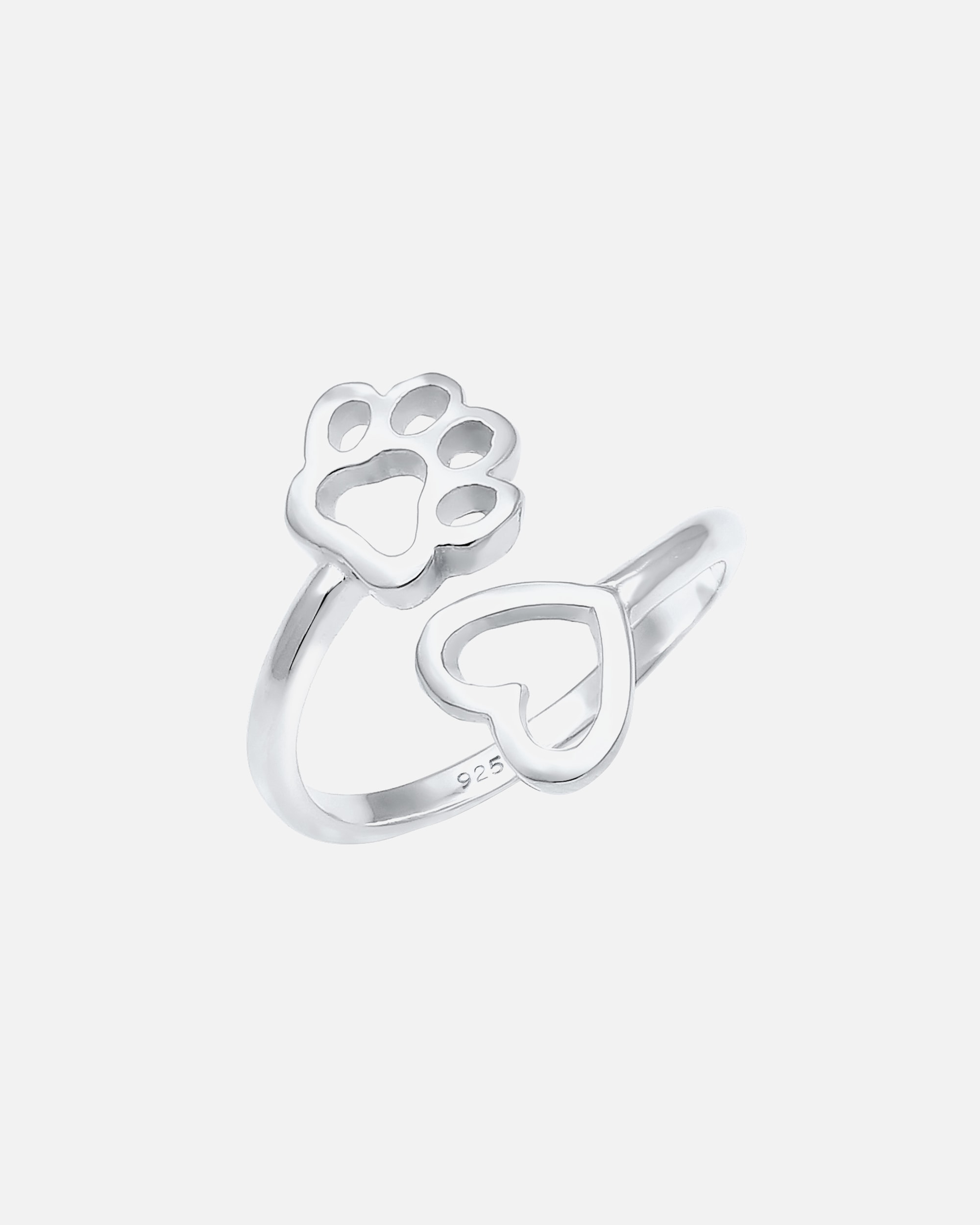 Ring für Weiblich Nenalina Herz Pfote Tierliebe Offen Verstellbar 925 Silber silberfarben