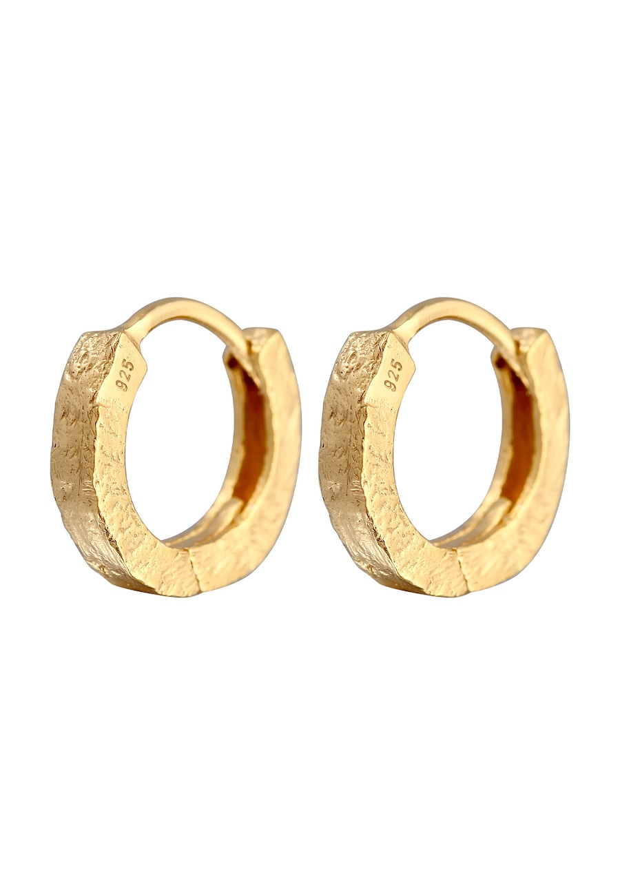 Elli Creolen Struktur Organic Basic Klein 925 Silber goldfarben Damen