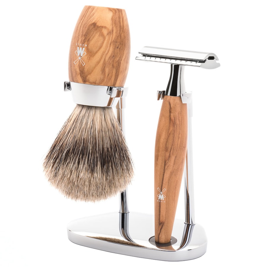 Mühle Kosmo 3-tlg Rasierset Dachshaar Rasierhobel Griffmaterial Olivenholz Herren