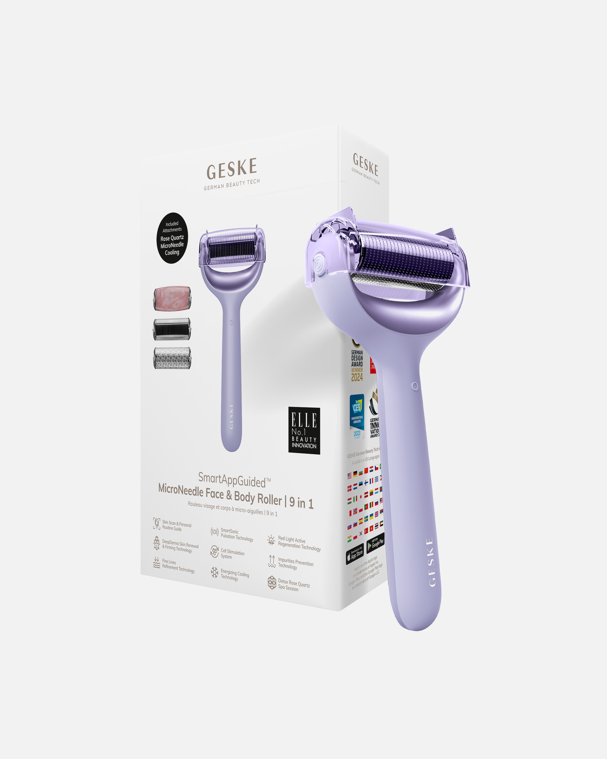 Dermaroller für Unisex Geske SmartAppGuided™ MicroNeedle Face & Body Roller | 9 in 1 Purple