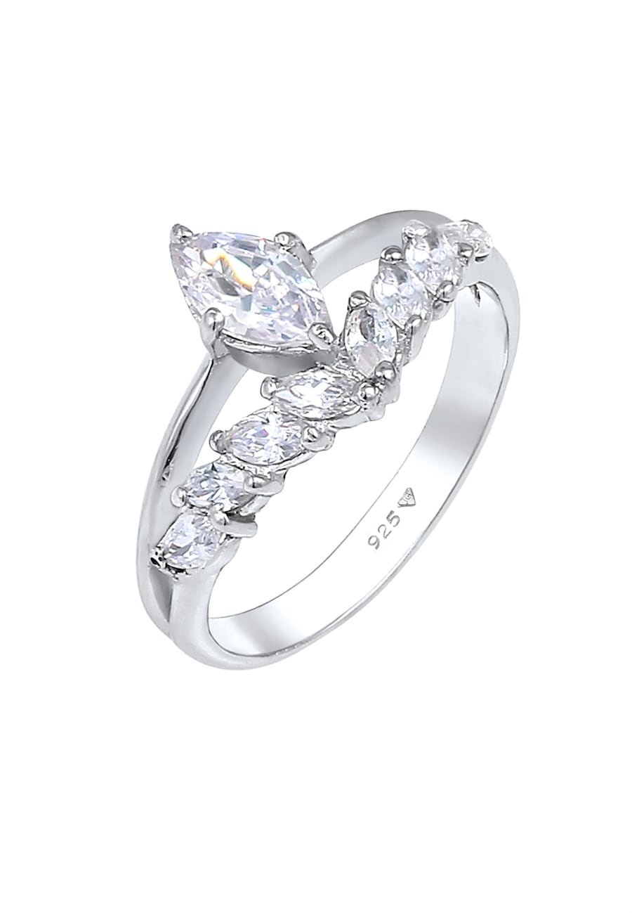 Elli PREMIUM Ring Doppelring Zirkonia Marquise 925 Silber vergoldet 58 Damen