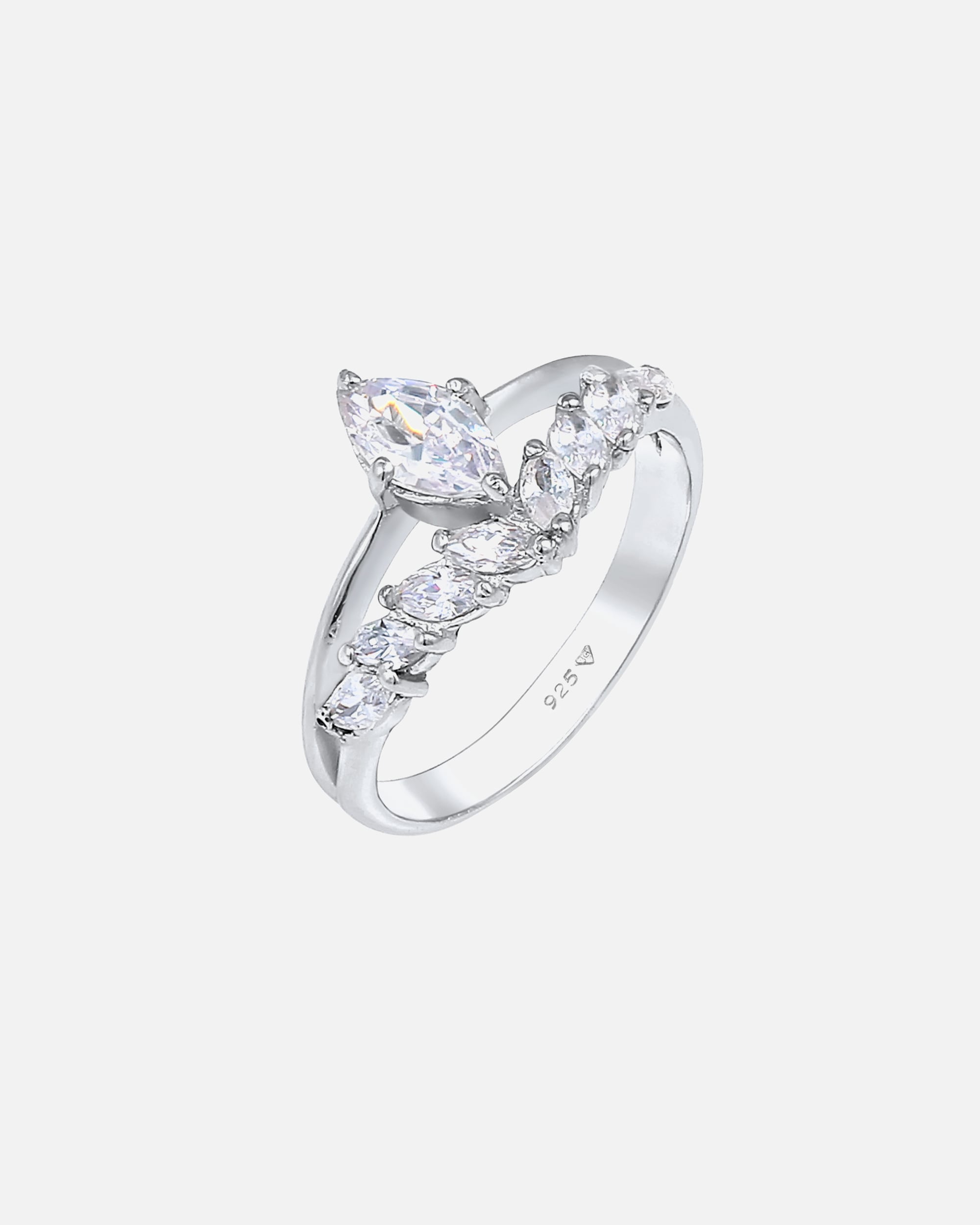 Ring für Weiblich Elli PREMIUM Elli PREMIUM Ring Doppelring Zirkonia Marquise 925 Silber vergoldet 54