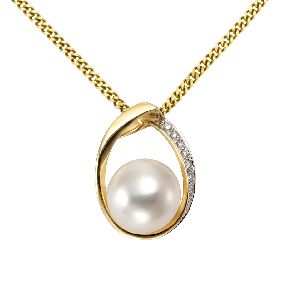Orolino Halskette 585/- Gold Süßwasserzuchtperle weiß 0,045ct 42/45cm Damen
