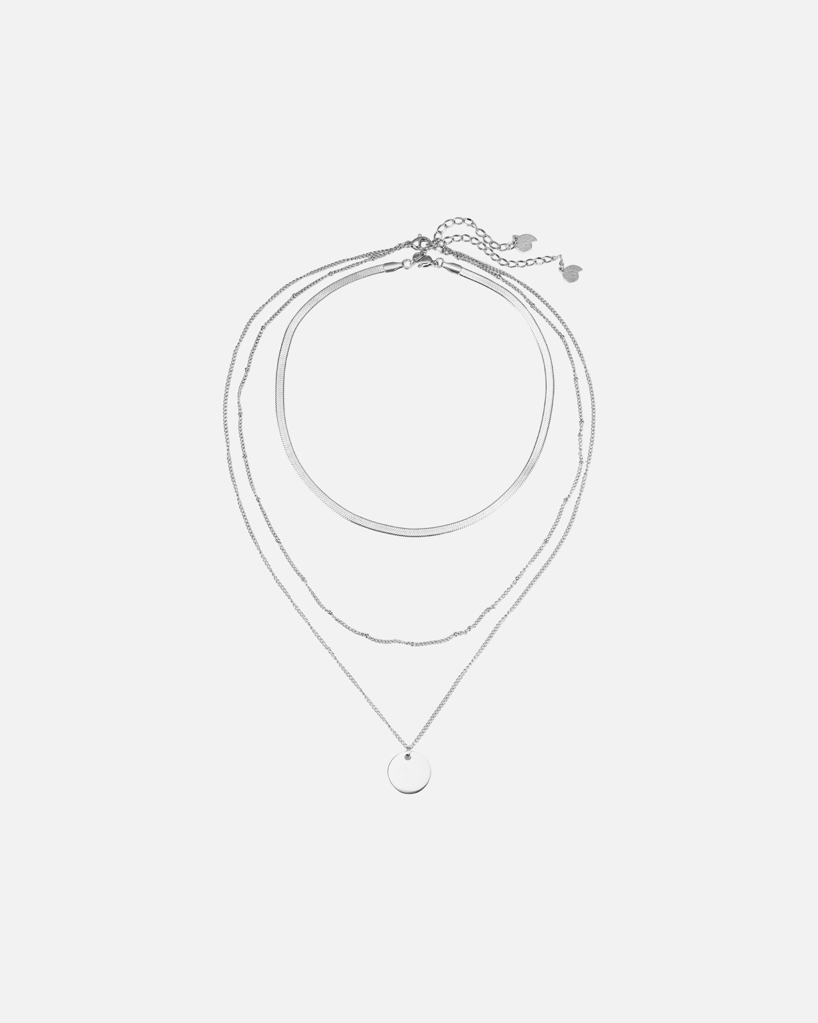 Halskette für Weiblich Hey Happiness Default Brand Line Layering Ketten-Set mit Kreis Anhänger & Choker – Edelstahl Silber