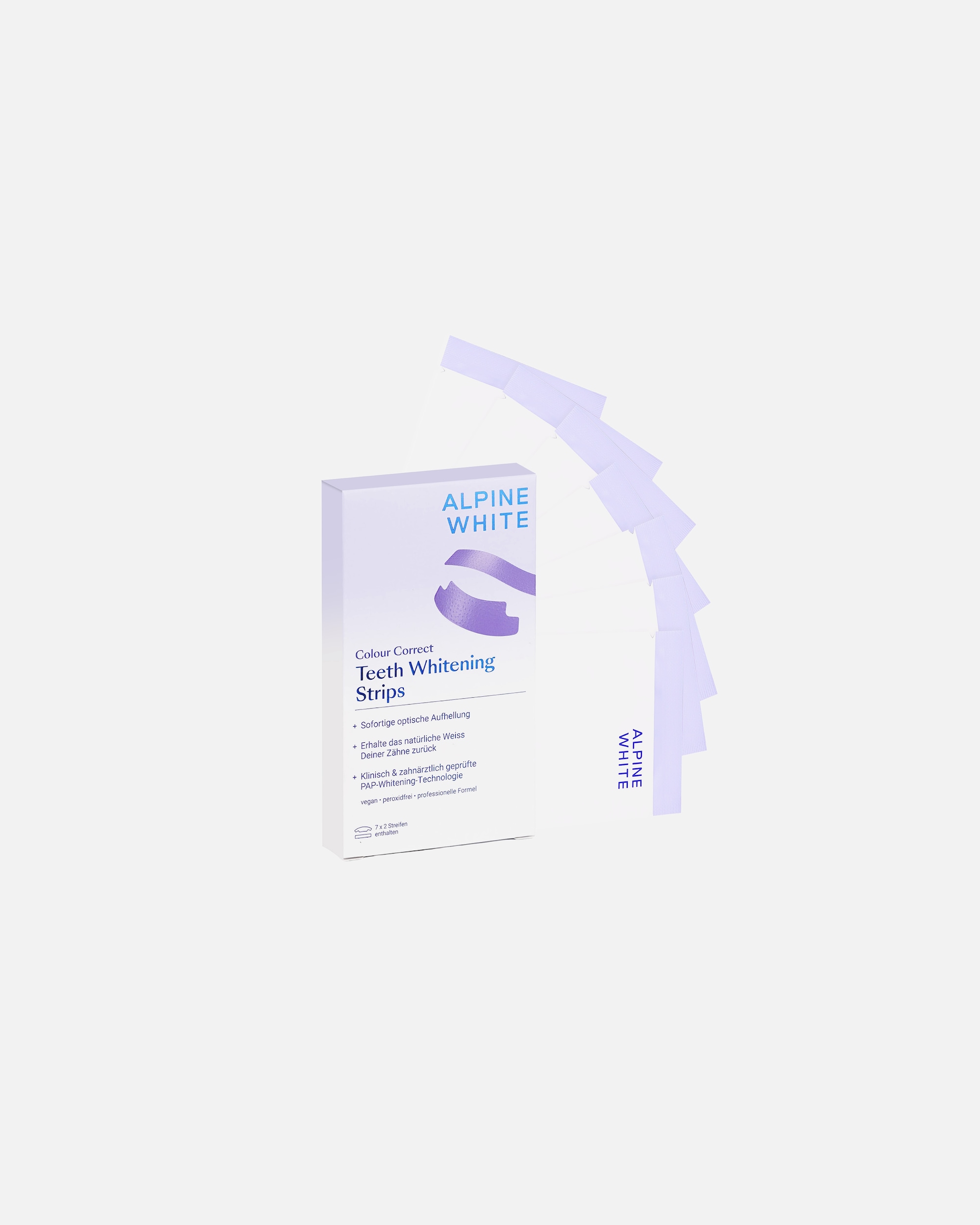 Zahnaufhellung für Unisex ALPINE WHITE Zahnaufhellungsstreifen Purple Whitening Strips Colour Correct mit Dual-Action Technologie weiß
