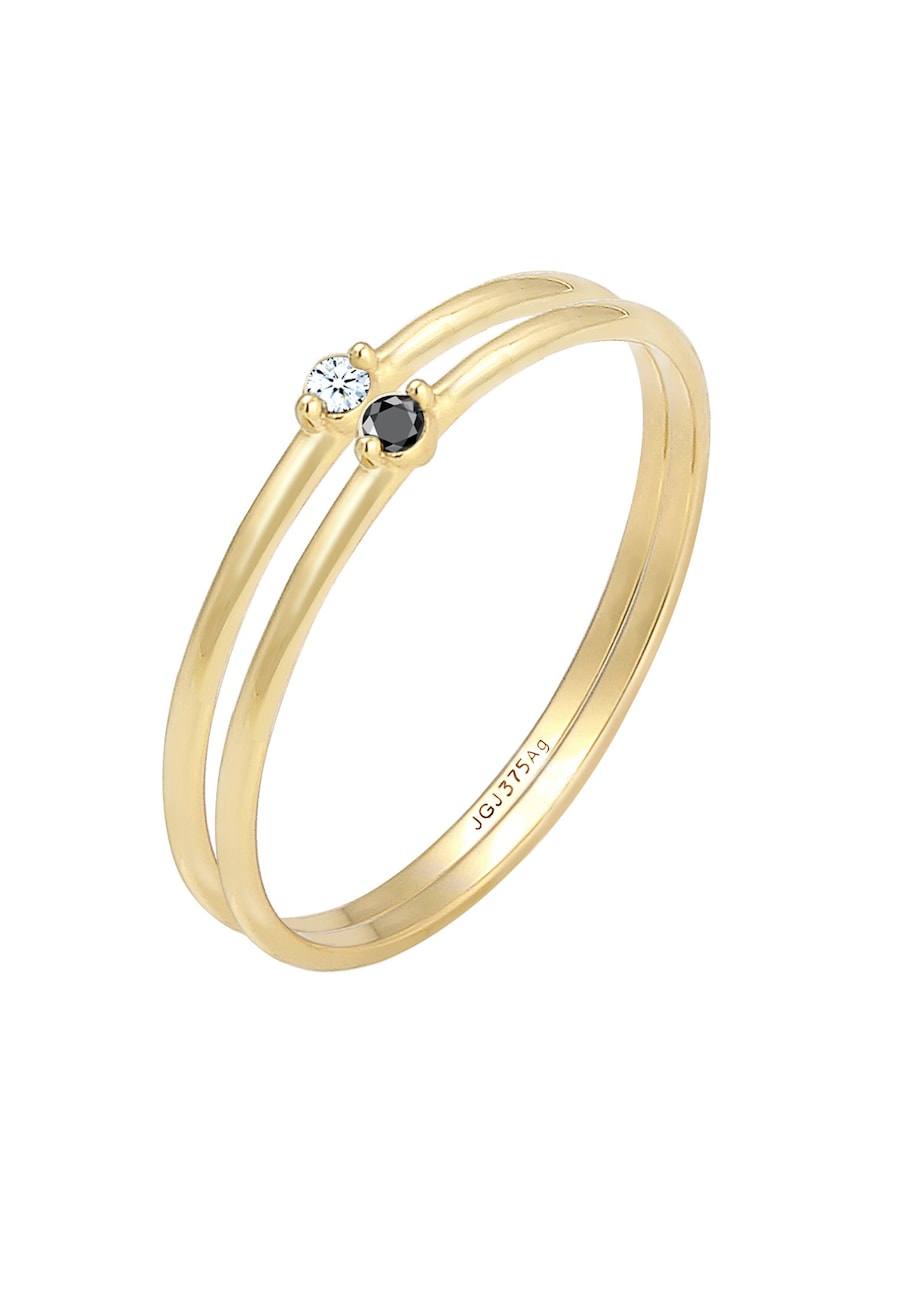 Elli DIAMONDS Solitär Schwarz Weiss Diamant (0.03 ct.) 375er Gelbgold 54 Damen
