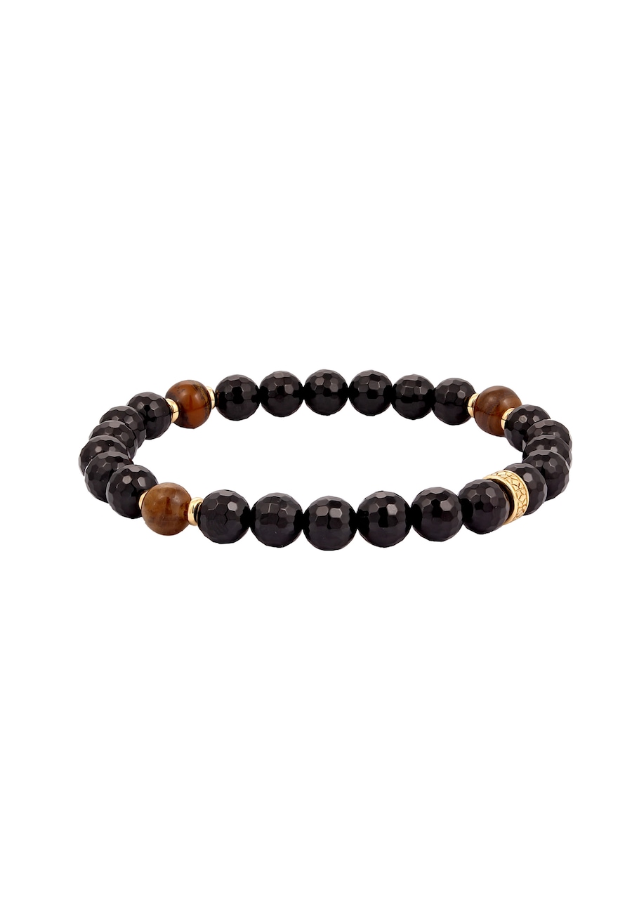 KUZZOI Onyx Perlen Schwarz 925 Sterling Silber vergoldet 23 Herren