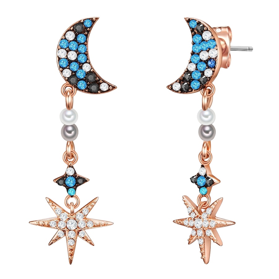 Lulu & Jane Ohrstecker Halbmond/Stern Messing verziert mit Kristallen von Swarovski Perle (synth.) in Roségold 37,9 mm Damen