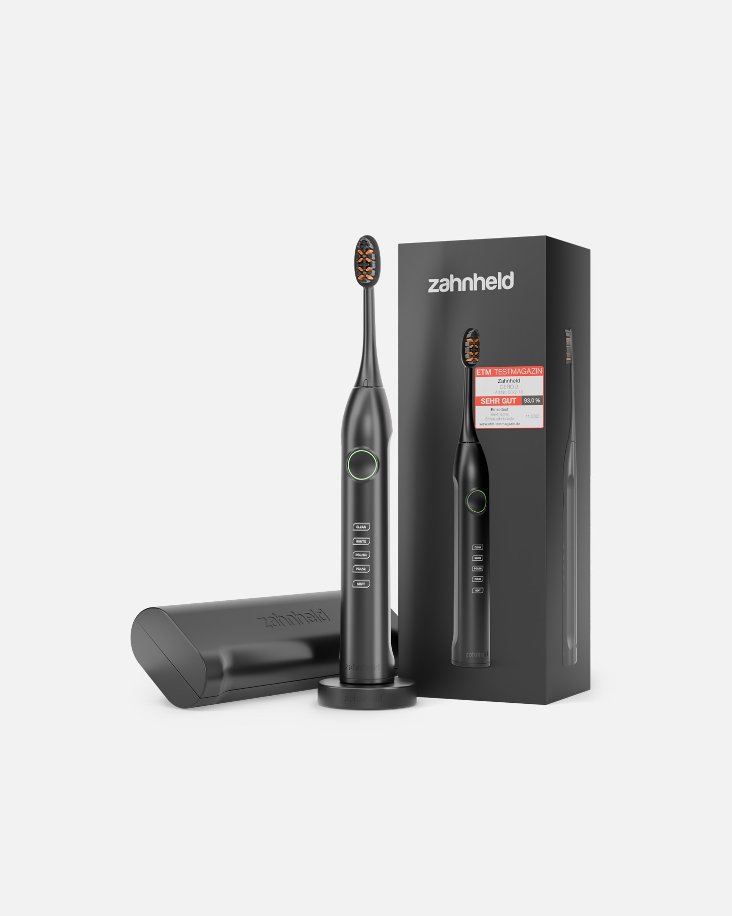 Elektrische Zahnbürste für Unisex zahnheld Default Brand Line elektrische Schallzahnbürste Gero G3 mit Etui, 5 Putzmodi, lange Akkulaufzeit Schwarz