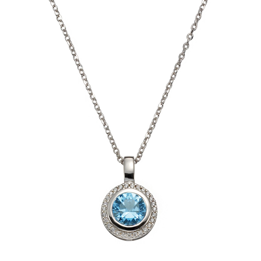 Celesta Anhänger mit Kette 925/- Sterling Silber sy. Blautopas blau 43cm Weiss Damen