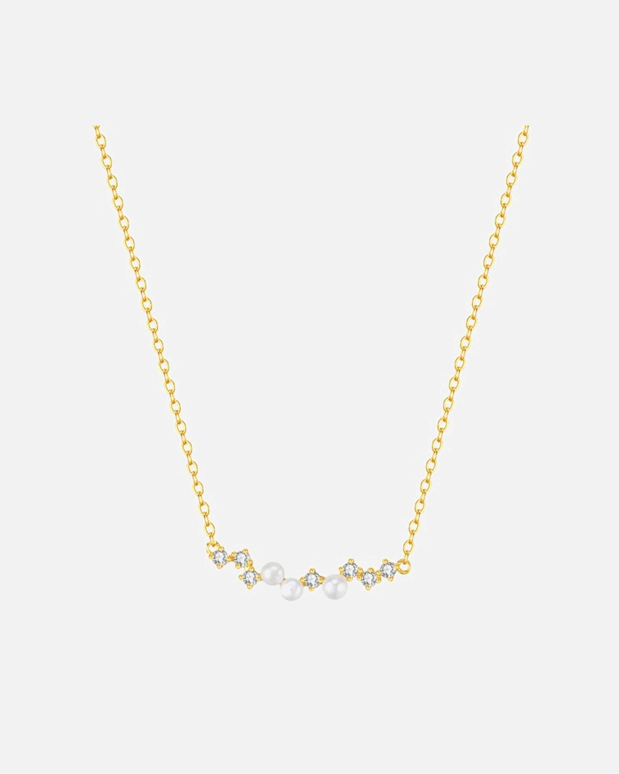 Halskette für Weiblich Hey Happiness Default Brand Line Halskette mit Perlen und Zirkonia aus 925er Sterlingsilber Gold