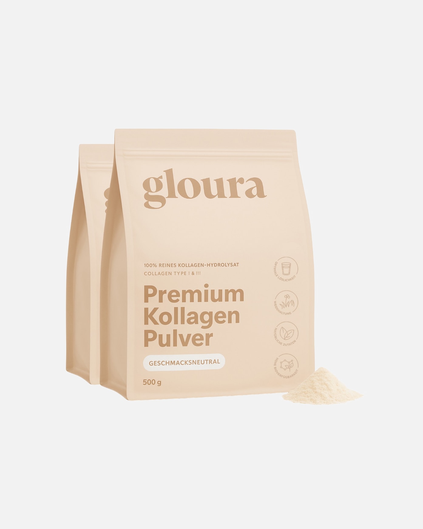 Nahrungsergänzungsmittel für Unisex Premium Kollagen Hydrolysat Pulver (Typ 1 & 3) - Geschmacksneutral Geschmacksneutral, 2x 500g