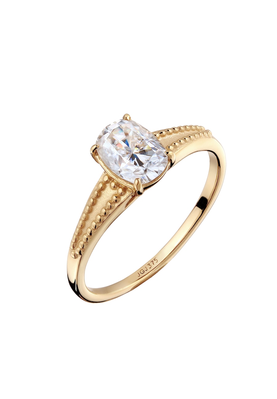 Elli PREMIUM Verlobungsring Moissanite Weiß 375 Gelbgold 52 Damen