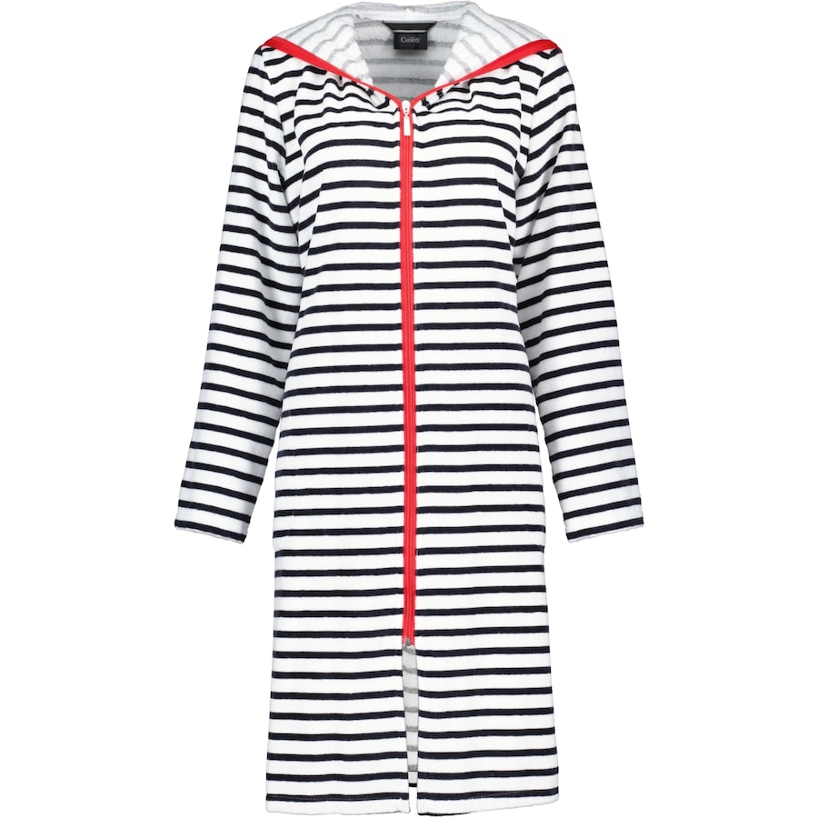Cawö Bademäntel Damen Kurzmantel mit Kapuze Streifen 1244 schwarz-weiß - 96 S Weiss